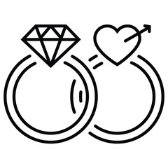 Wedding rings with diamond linked together in the symbol of marriage flat vector icon