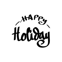 Happy holidays.Beautiful greeting card scratched calligraphy black text word gold stars. Hand drawn invitation, promotion design. Handwritten modern brush lettering white background isolated