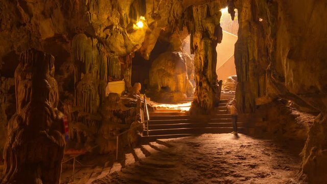 Time lapse video 4k, The Amazing Khao Luang Caves in Phetchaburi Thailand.