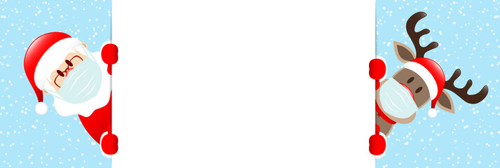 Horizontales Banner Weihnachtsmann Und Rentier Maske Schnee Blau