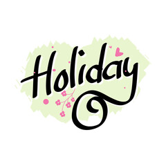 Happy holidays.Beautiful greeting card scratched calligraphy black text word gold stars. Hand drawn invitation, promotion design. Handwritten modern brush lettering white background isolated