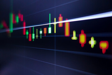 Stock exchange market graph on screen monitor. Economic and financial concept.