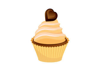 Vanilla cupcake with chocolate heart icon vector. Cupcake with vanilla cream icon isolated on a white background. Delicious vanilla cupcake vector