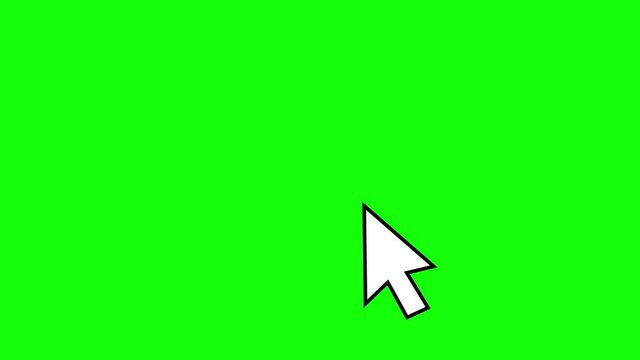 Pointer arrow cursor clicking. Technology and Internet icons animation on green screen background. Mouse click symbol with spark on green screen. Chroma key.