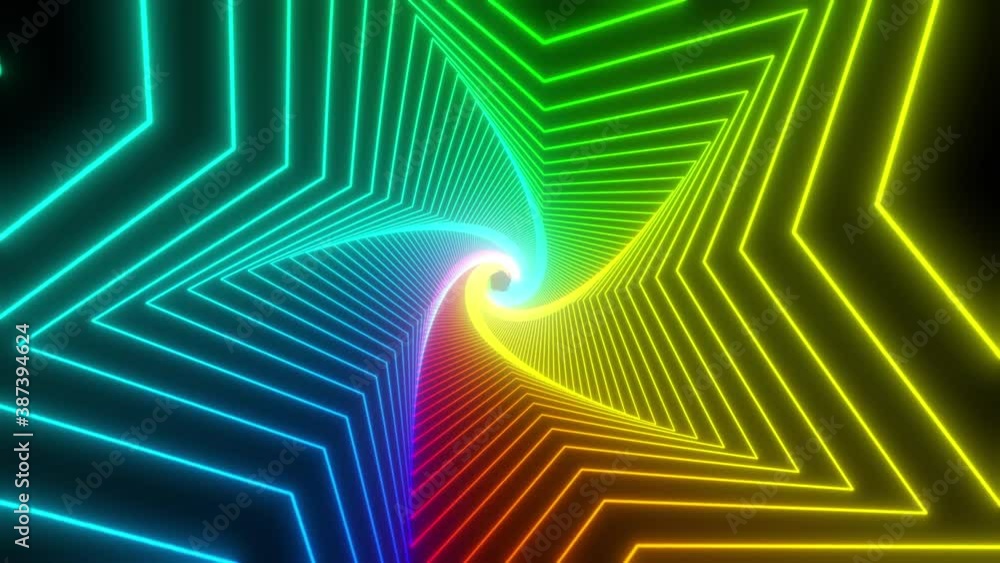 Poster abstract seamless looped animation of neon, glowing light tubes, lasers and lines bouncing around an