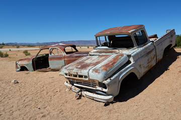 Abandoned cars in the desert of Namibia