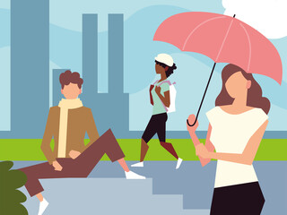 people in the street sitting walking activity outdoor