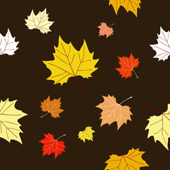 Naklejka na ściany i meble Vector seamless pattern with autumn leaves. Perfect for wallpapers, wrapping papers, pattern fills, textile, autumn greeting cards