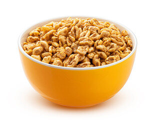 Puffed wheat cereal isolated on white background