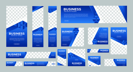 set of abstract web banners of standard size with a place for photos. Business Ad Banner with Blue Gradient