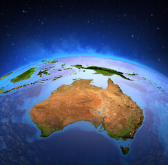 Surface of Planet Earth viewed from a satellite, focused on Australia. Physical map of the Australian continent - Elements of this image furnished by NASA.