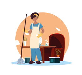 young woman working in cleaning service at home