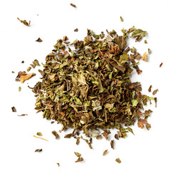 Heap of peppermint tea isolated on white; from above