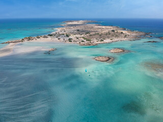 Aerial view on popular Elafonisi beach on western side of Crete island, Greece.