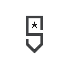 Shield with S letter and star logo design vector