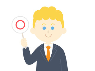 クイズに回答する白人男性のイラスト