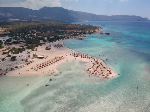 Aerial view on popular Elafonisi beach on western side of Crete island, Greece.