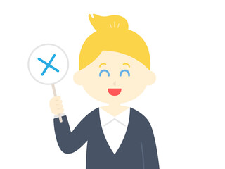 クイズに回答する白人女性のイラスト