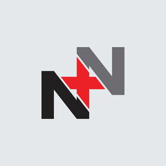 NN letter with plus or NXN letter logo design vector