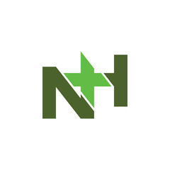 NH letter or NXH letter with plus logo design vector