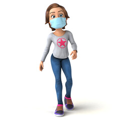Fun 3D cartoon teenage girl with a mask