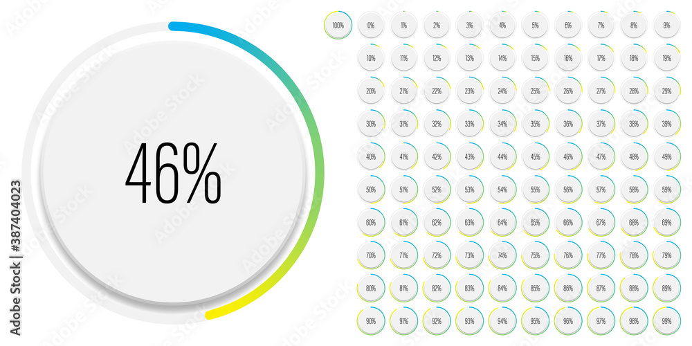 Poster set of circle percentage diagrams meters from 0 to 100 ready-to-use for web design, user interface u