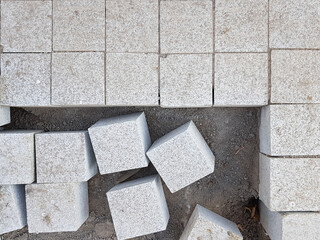 Paving stones from large granite cubes.