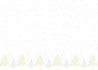 Background illustration for Christmas with rows of gold and silver trees and snow.