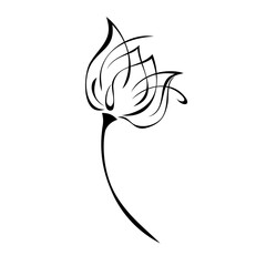 ornament 1345. one stylized flower bud on a short stem without leaves in black lines on a white background