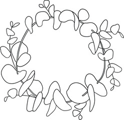 Eucalyptus Wreath Vector, Eucalyptus Leaves on white background, Eucalyptus Lineart Minimal, Eucalyptus Wedding Invitation	