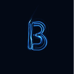 Lightning Realistic letter B, bright gloving logo, electric energy glow style symbol, blue tesla plasma type sign. Thunderbolt vector illustration, typography design