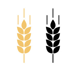 Icon bakery. Wheat logo. Spike wheat. Bread grain isolated on background. Stalk oat, barley, corn, rye, malt, bran, millet, maize, rice. Harvest seed for flour. Silhouette ear of wheat. Sign crop