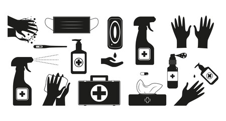 Set of black and white  PPE elements