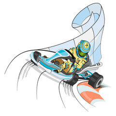 Speed karting race. Cartoon vector illustration,  logo or emblem template.