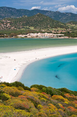 emerald water in Porto Giunco bay, Villasimius, Cagliari, Sardinia, Italy, Europe