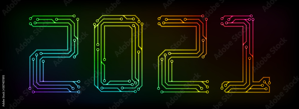 Poster multicolor circuit printed board in the shape of 2021