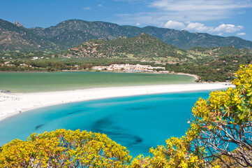 emerald water in Porto Giunco bay, Villasimius, Cagliari, Sardinia, Italy, Europe