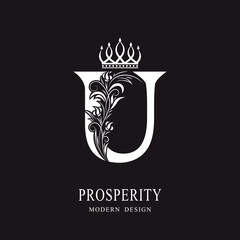 Elegant Capital letter U. Graceful royal style. Calligraphic beautiful logo. Vintage floral drawn emblem for book design, brand name, business card, Restaurant, Boutique, Hotel. Vector illustration © fomalgaut
