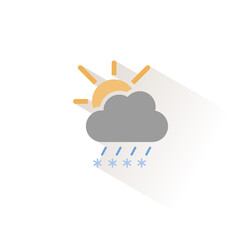 Sleet, cloud and sun. Isolated color icon. Weather vector illustration