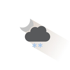 Snow, cloud and moon. Isolated color icon. Weather vector illustration