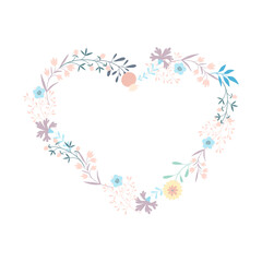 flower heart, flower frame in the shape of heart. Flat style. Vector