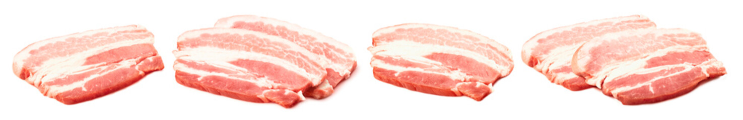 Smoked bacon or pancetta slices set isolated on white background. Package design elements with clipping path