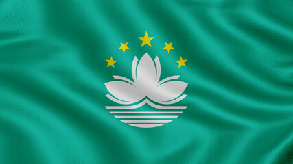 Flag of Macau. Realistic waving flag 3D render illustration with highly detailed fabric texture.