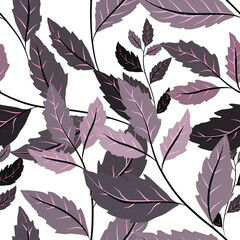 Botanical seamless pattern with leaves. Bright summer or spring print for any purposes. Colorful hand drawn illustration. Vintage natural pattern. Organic background.	