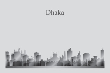 Dhaka city skyline silhouette in a grayscale