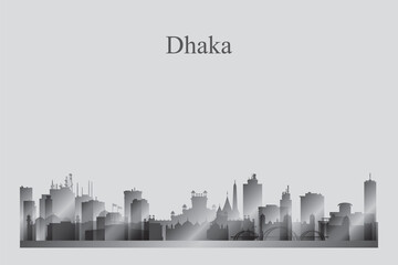 Naklejka premium Dhaka city skyline silhouette in a grayscale