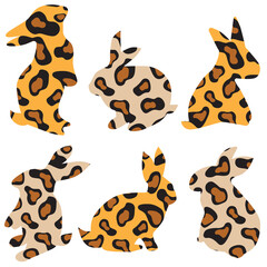 Cute rabbit silhouette, leopard skin, vector illustration