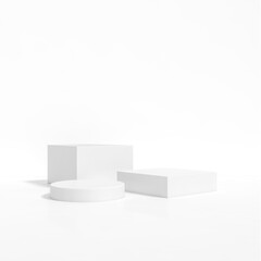 White box and Cylinder geometry podium stage backdrop on white background for product display stand or used in other designs 3d rendering. 3d illustration template minimal style concept.