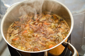 Cooking czech soup bramboracka