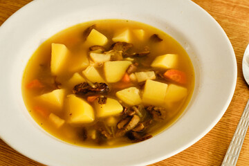 Czech soup bramboracka on plate
